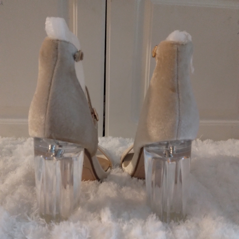Women heels Beige clear block heel - Picture 5 of 8